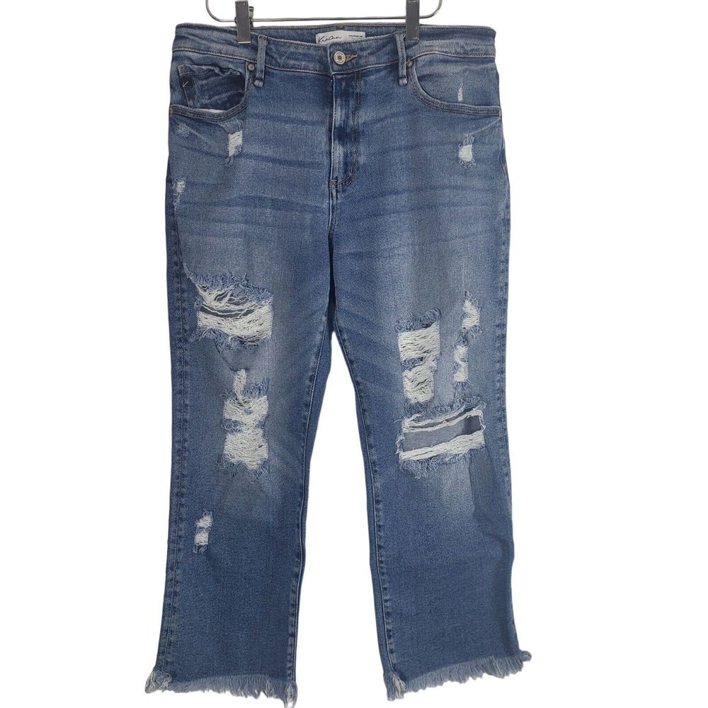 Kancan Jeans‎ 29 Womens High Rise Straight Leg Raw Hem Distressed Ankle Length